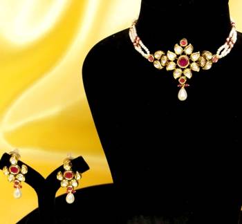 Ruby And Pearl Elegant Choker Necklace Set 1