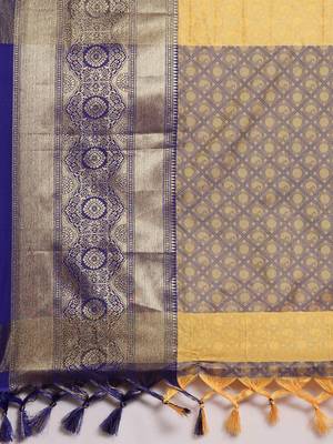 Yellow Woven Cotton Silk Saree With Blouse 4