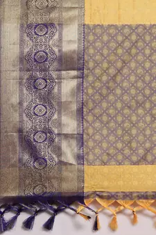 Yellow Woven Cotton Silk Saree With Blouse
