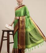 Parrot Green Woven Cotton Silk Saree With Blouse