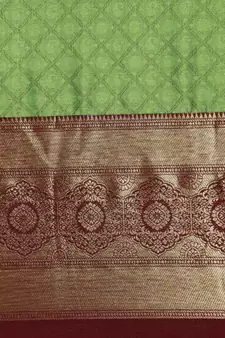Parrot Green Woven Cotton Silk Saree With Blouse