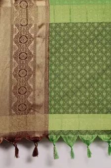 Parrot Green Woven Cotton Silk Saree With Blouse