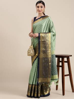 Light Olive Woven Cotton Silk Saree With Blouse 1