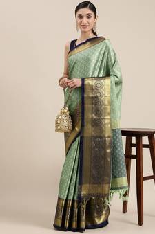 Light Olive Woven Cotton Silk Saree With Blouse