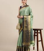 Light Olive Woven Cotton Silk Saree With Blouse