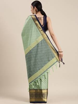 Light Olive Woven Cotton Silk Saree With Blouse 2