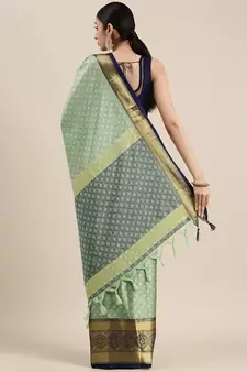 Light Olive Woven Cotton Silk Saree With Blouse