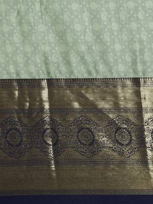 Light Olive Woven Cotton Silk Saree With Blouse 3
