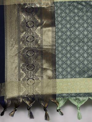 Light Olive Woven Cotton Silk Saree With Blouse 4