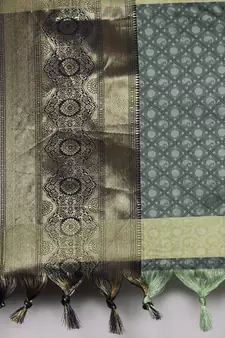 Light Olive Woven Cotton Silk Saree With Blouse