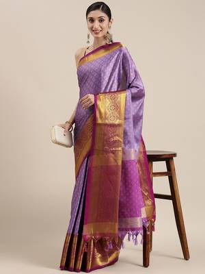 Lavender woven cotton silk saree with blouse 1