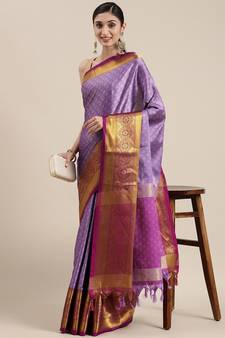 Lavender woven cotton silk saree with blouse