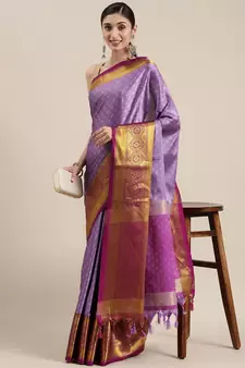 Lavender woven cotton silk saree with blouse