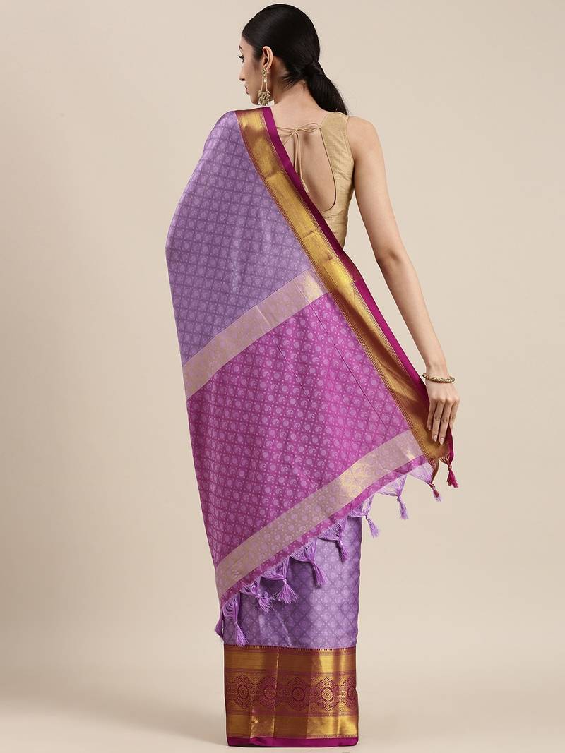Lavender woven cotton silk saree with blouse