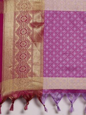 Lavender woven cotton silk saree with blouse 4