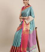 Sky Blue Woven Cotton Silk Saree With Blouse