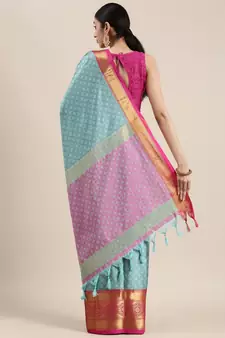 Sky Blue Woven Cotton Silk Saree With Blouse