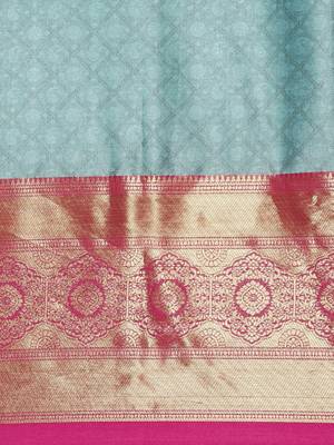 Sky Blue Woven Cotton Silk Saree With Blouse 3