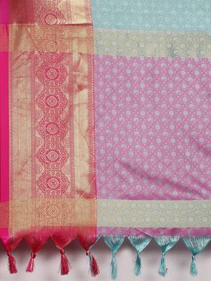 Sky Blue Woven Cotton Silk Saree With Blouse 4