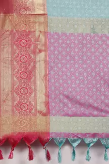 Sky Blue Woven Cotton Silk Saree With Blouse