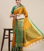 Mustard woven cotton silk saree with blouse
