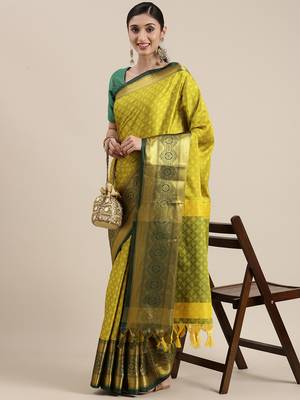 Olive Woven Cotton Silk Saree With Blouse 1