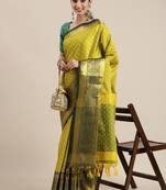 Olive Woven Cotton Silk Saree With Blouse