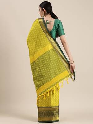 Olive Woven Cotton Silk Saree With Blouse 2