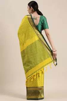 Olive Woven Cotton Silk Saree With Blouse