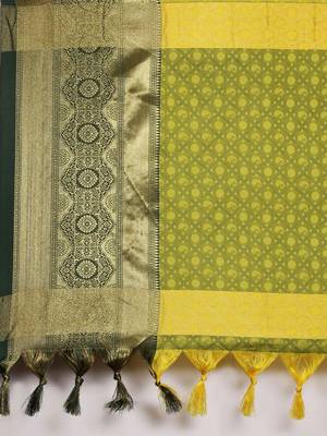 Olive Woven Cotton Silk Saree With Blouse 4