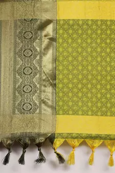 Olive Woven Cotton Silk Saree With Blouse