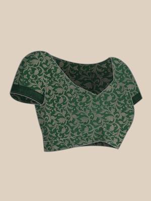 Olive Woven Cotton Silk Saree With Blouse 5