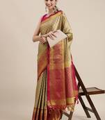 Beige Woven Cotton Silk Saree With Blouse