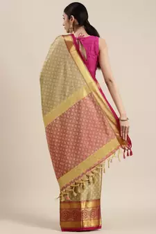 Beige Woven Cotton Silk Saree With Blouse