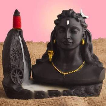 ROLIMOLI  Dhyana Mudra Idol Smoke Fountain with 10 Smoke Backflow Cones 11 cm (Stone, Black) Decorative Showpiece 1