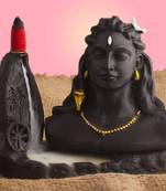 ROLIMOLI  Dhyana Mudra Idol Smoke Fountain with 10 Smoke Backflow Cones 11 cm (Stone, Black) Decorative Showpiece