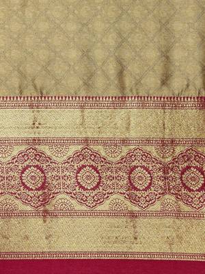 Beige Woven Cotton Silk Saree With Blouse 3