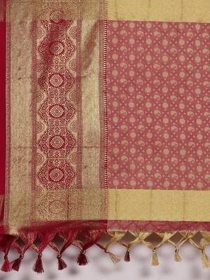 Beige Woven Cotton Silk Saree With Blouse 4