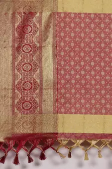 Beige Woven Cotton Silk Saree With Blouse