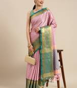 Baby Pink Woven Cotton Silk Saree With Blouse