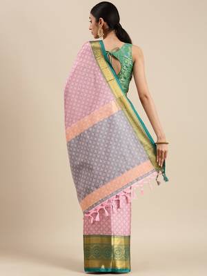 Baby Pink Woven Cotton Silk Saree With Blouse 2