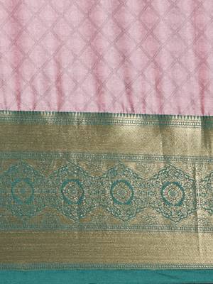 Baby Pink Woven Cotton Silk Saree With Blouse 3