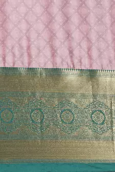 Baby Pink Woven Cotton Silk Saree With Blouse