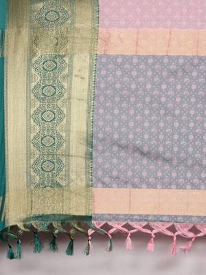Baby Pink Woven Cotton Silk Saree With Blouse 4