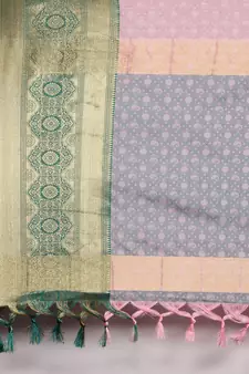 Baby Pink Woven Cotton Silk Saree With Blouse