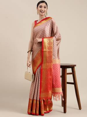 Peach Woven Cotton Silk Saree With Blouse 1