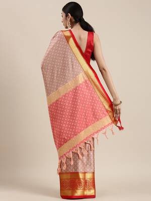 Peach Woven Cotton Silk Saree With Blouse 2