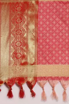 Peach Woven Cotton Silk Saree With Blouse