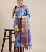 Light Blue Woven Cotton Silk Saree With Blouse