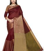 Maroon plain cotton silk saree with blouse